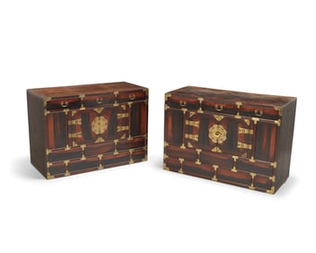 A pair of Korean persimmon wood stacking chests