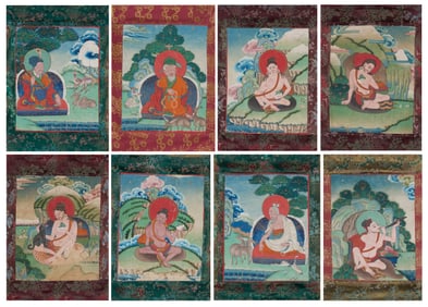 Eight East Tibetan thangkas depicting various Mahasiddhas, 20th century