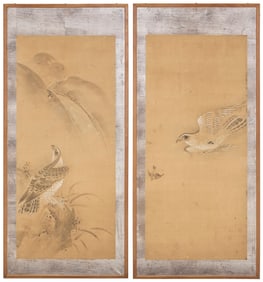 Two single screen panels with birds of prey, Japan, Kano school, Edo period or later
