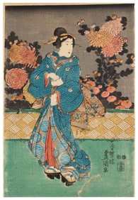 Utagawa Kunisada (1786-1865), "Kikugetsu" (central panel of a triptych), circa 1847