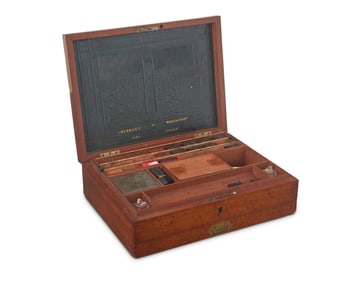 An English watercolor artist's wood paint box