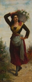 Hans Zatzka (1859-1945), Woman carrying a basket of flowers