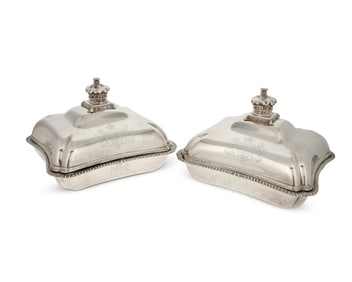 A pair of English sterling silver entree dishes