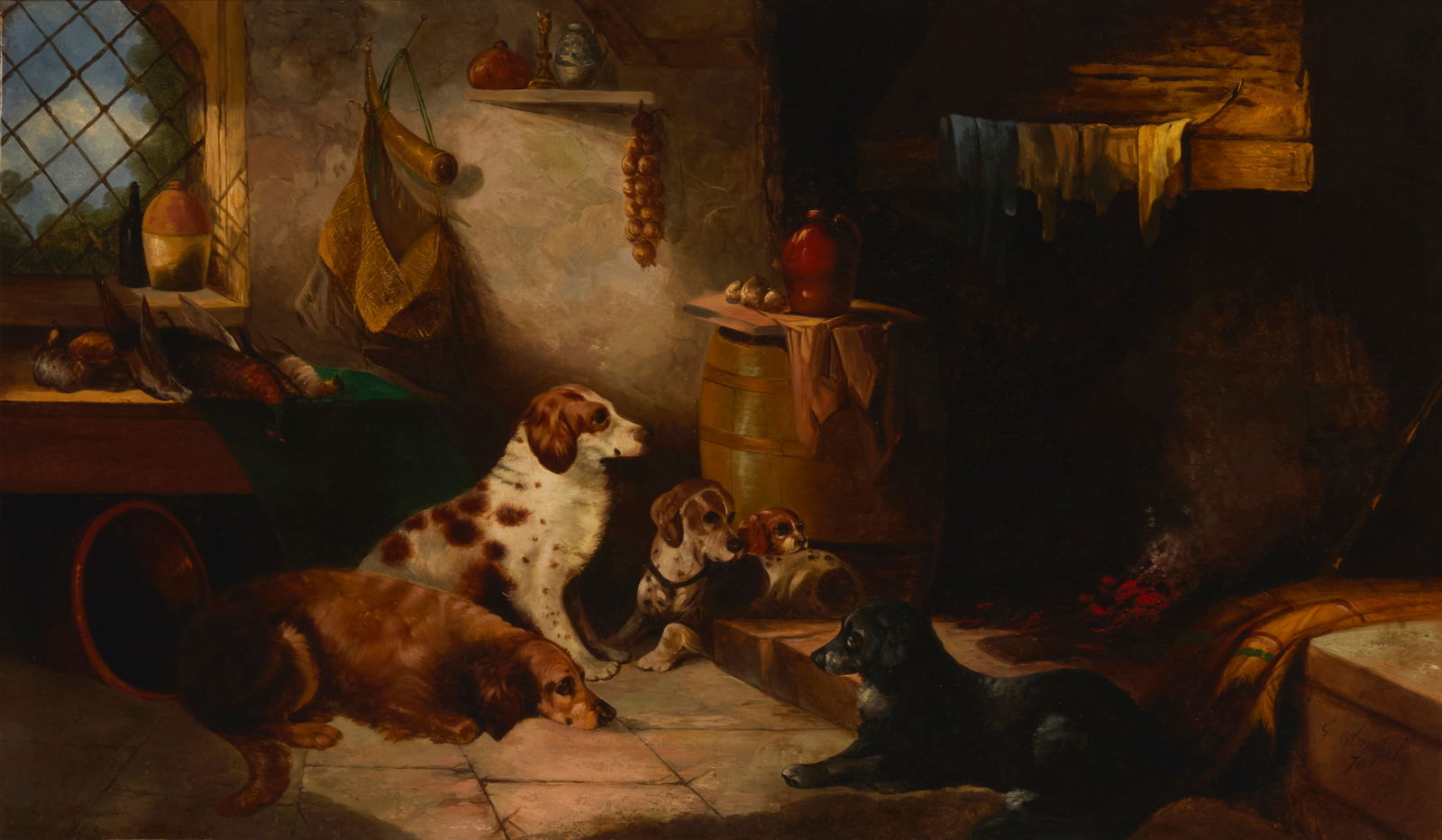 George Armfield (1808-1893), Hunting dogs in an interior, 1870 (1 of 5)