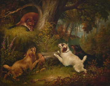 George Armfield (1810-1893), Terriers hunting a fox