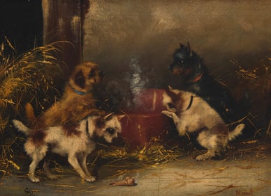 Frank Cassell (1862-1908), Dogs surrounding a bowl