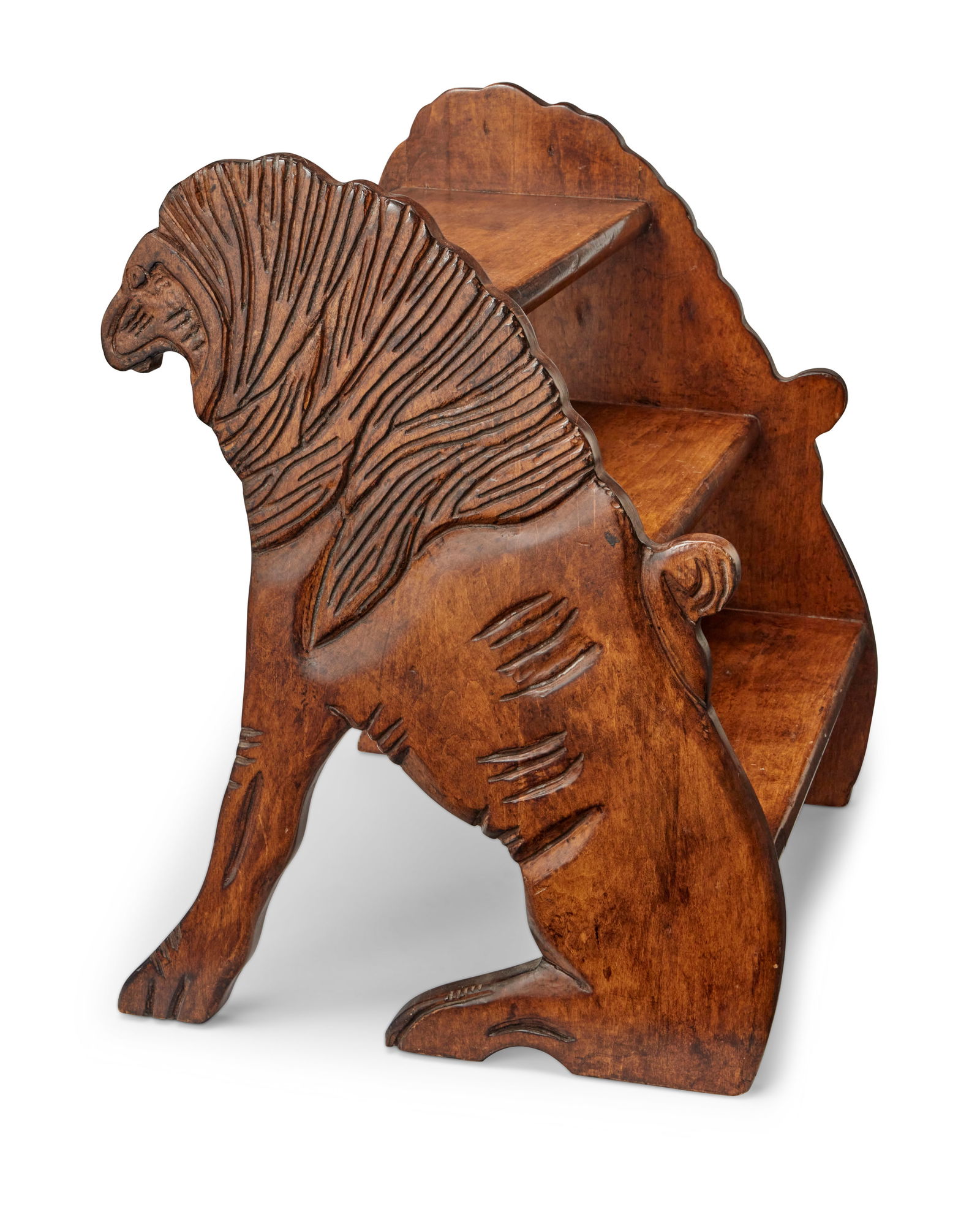 A set of Victorian-style carved oak steps: A set of Victorian-style carved oak stepsEarly/mid-20th centuryWith lion forms to each side21.5" H x 17.75" W x 16.75" D