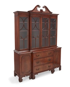 A George III-style mahogany breakfront cabinet