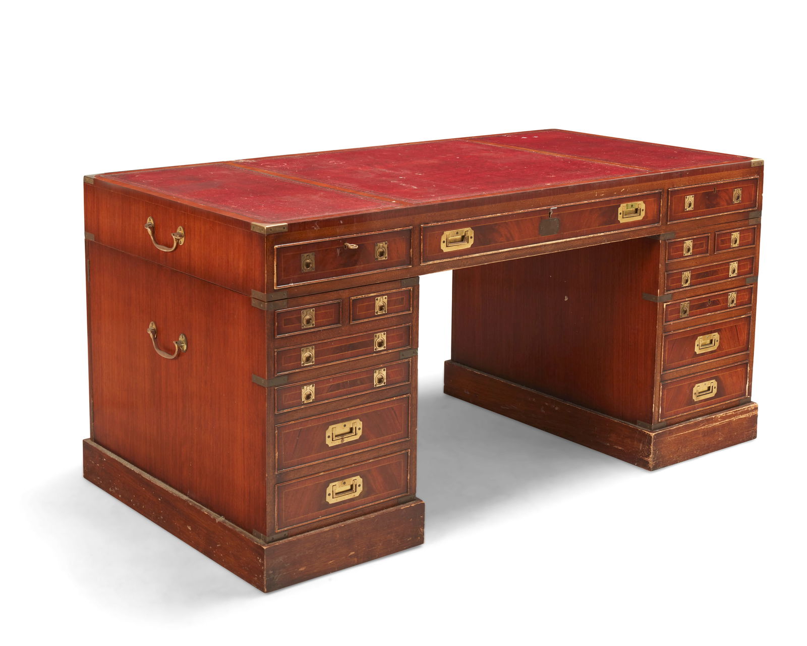 An E.G. Hudson campaign-style brass-mounted mahogany pedestal desk (1 of 9)