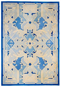 A Chinese contemporary blue and white wool rug