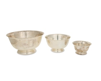 Three Revere-style sterling silver bowls