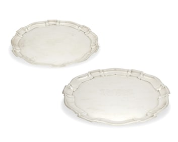 A pair of Poole sterling silver 'Chippendale' graduated trays