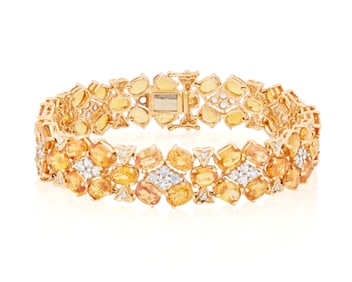 A 14K Gold, Citrine, Diamond and Colorless Stone Bracelet
