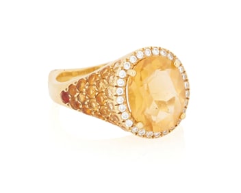 An 18K Gold, Diamond and Citrine Ring