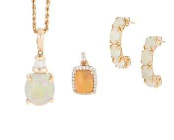 A Group of 14K Gold, Opal and Diamond Jewelry
