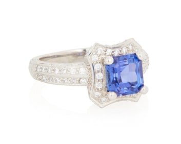 A Platinum, Tanzanite and Diamond Ring