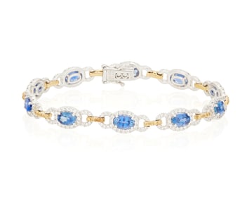 An 18K Bi-Color Gold, Sapphire and Diamond Bracelet