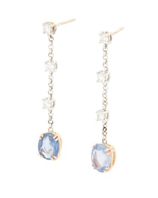 A Pair of 18K Bi-Color Gold, Sapphire and Diamond Earrings