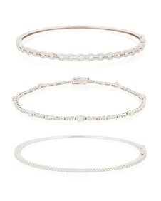 A Group of Three 18K White Gold and Diamond Bracelets