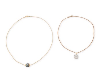 Two Gold, Cultured Pearl and Diamond Necklaces