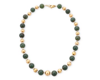 An 18K Gold, Nephrite and Cultured Pearl Necklace