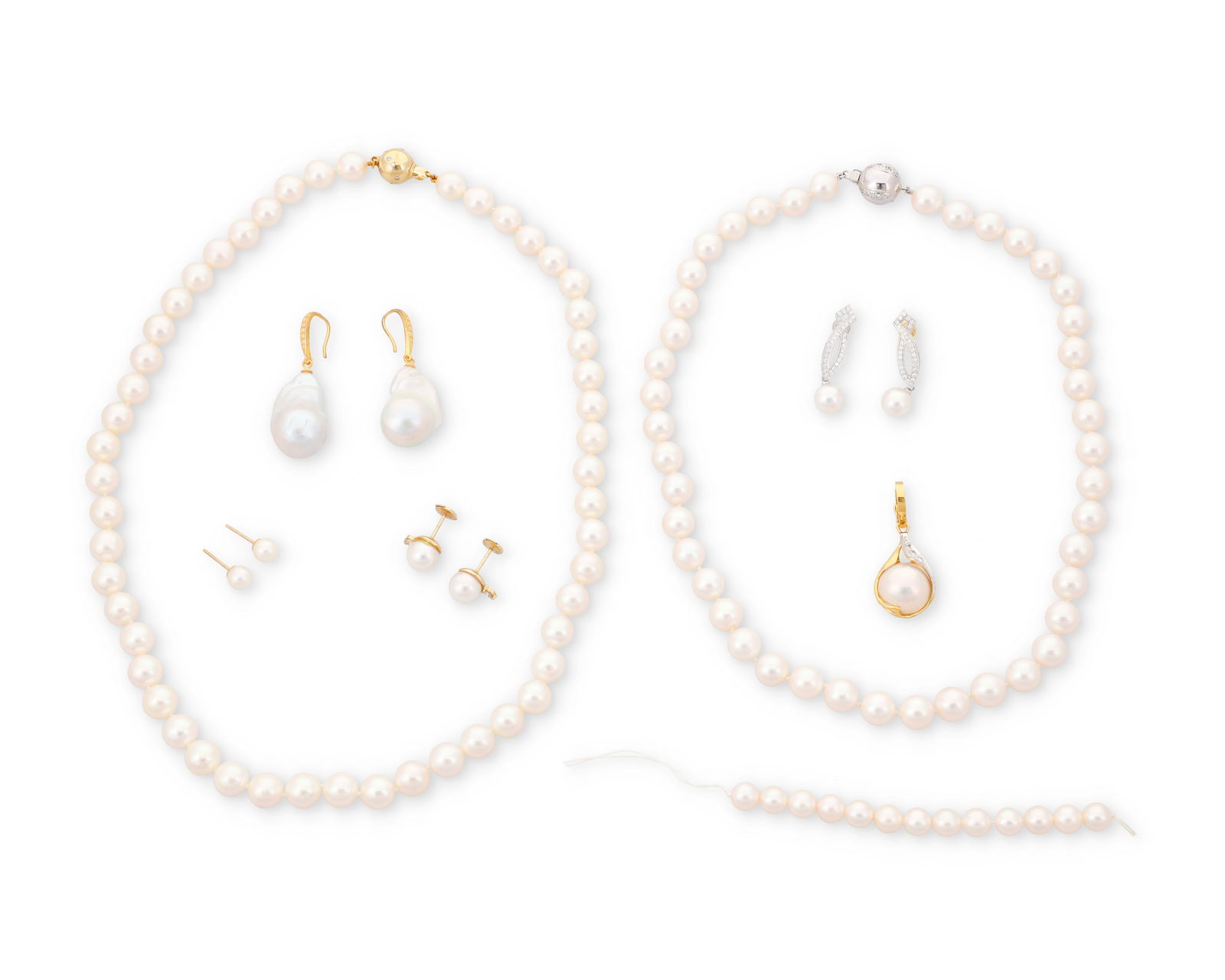 A Group of Bi-Color Gold, Cultured Pearl and Diamond Jewelry (1 of 2)