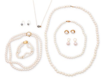A Group of Gold and Cultured Pearl Jewelry