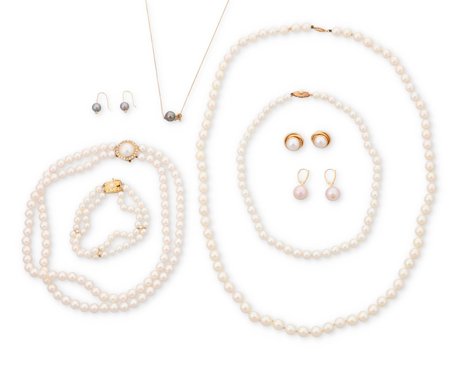 A Group of Gold and Cultured Pearl Jewelry (1 of 2)