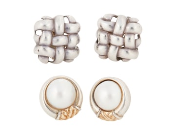 Tiffany & Co.: Two Pairs of Sterling Silver and 14K Gold Earrings