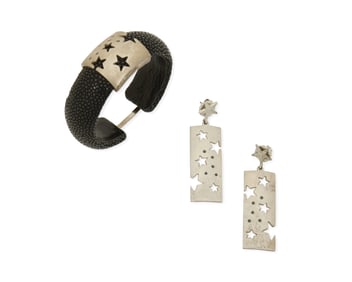 A Set of Sterling Silver and Shagreen Jewelry