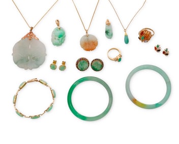 A Large Group of Gold, Silver and Jade Jewelry