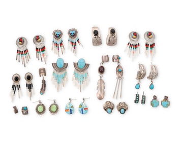 A Group of Southwest-style Silver and Turquoise Jewelry