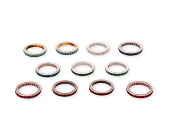 A Group of Sterling Silver and Diamante Bands