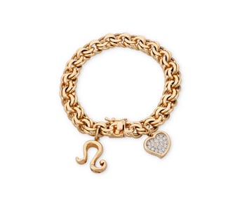 A 14K Gold and Diamond Charm Bracelet
