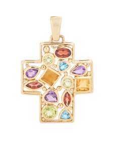 A 10K Gold and Gem-Set Cross Pendant