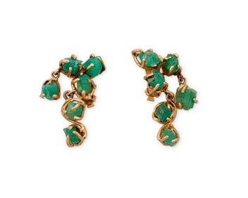 A Pair of 14K Gold and Emerald Ear Clips