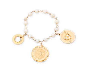 A Gold and Cultured Pearl Charm Bracelet