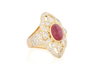 An 18K Gold, Ruby and Diamond Ring