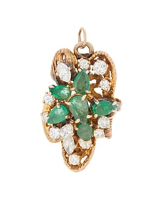 A 14K Gold, Emerald and Diamond Pendant