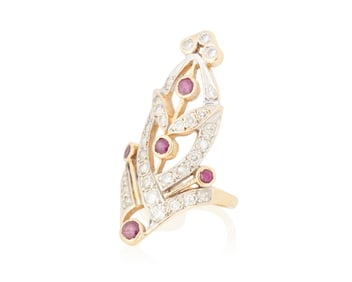 A 14K Bi-Color Gold, Ruby and Diamond Ring