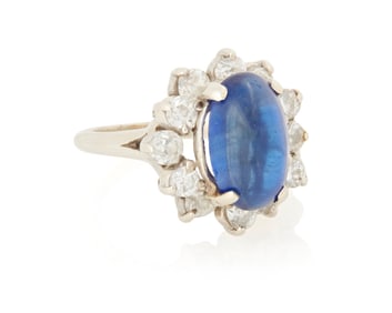 A 14K White Gold, Sapphire and Diamond Ring