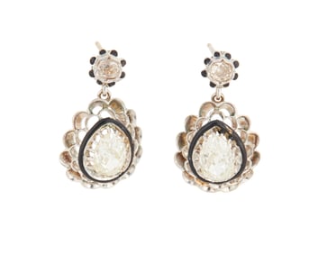 A Pair of 18K White Gold and Diamond Earrings