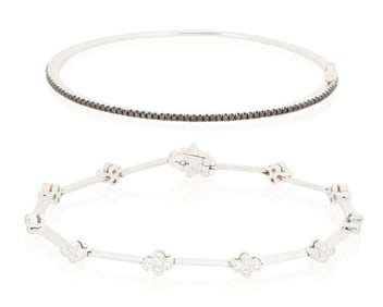 Two 18K White Gold and Diamond Bracelets