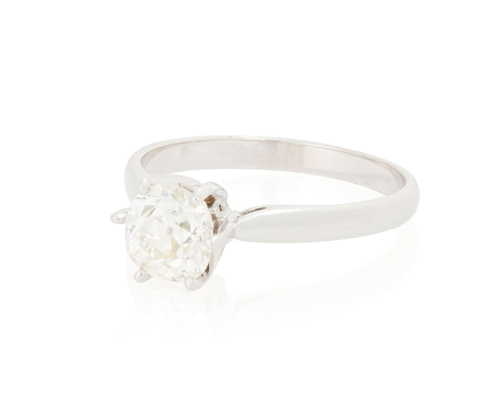 An 18K White Gold and Diamond Ring: An 18K White Gold and Diamond RingCentering an old mine-cut diamond weighing approximately 1.07 caratsSize: 6 3/43.3 grams gross