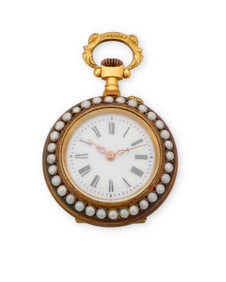 A Gold-Filled and Seed Pearl Pocket Watch