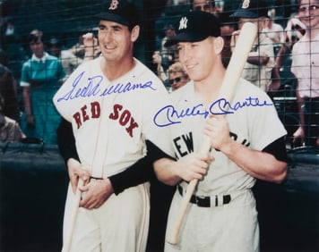 A signed photograph featuring baseball players Ted Williams (1918-2002) of the Boston Red Sox and
