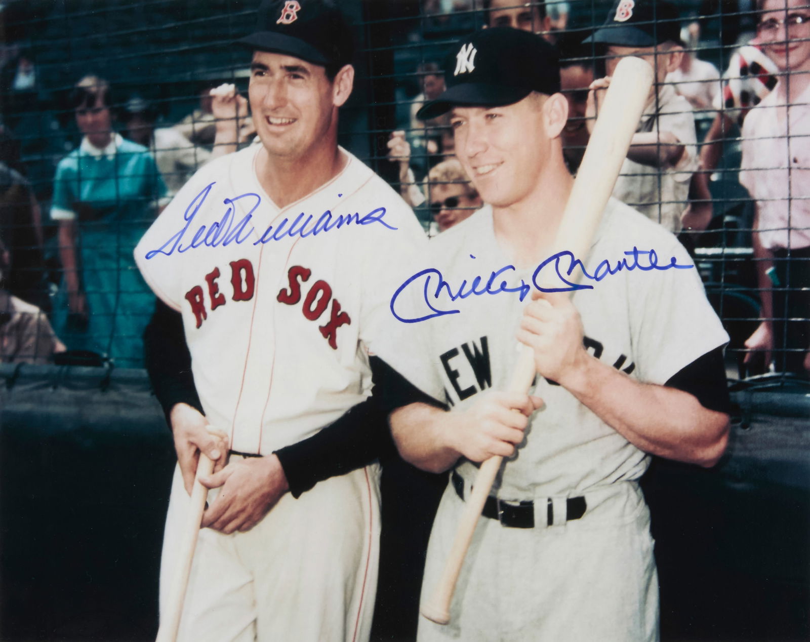 A signed photograph featuring baseball players Ted Williams (1918-2002) of the Boston Red Sox and