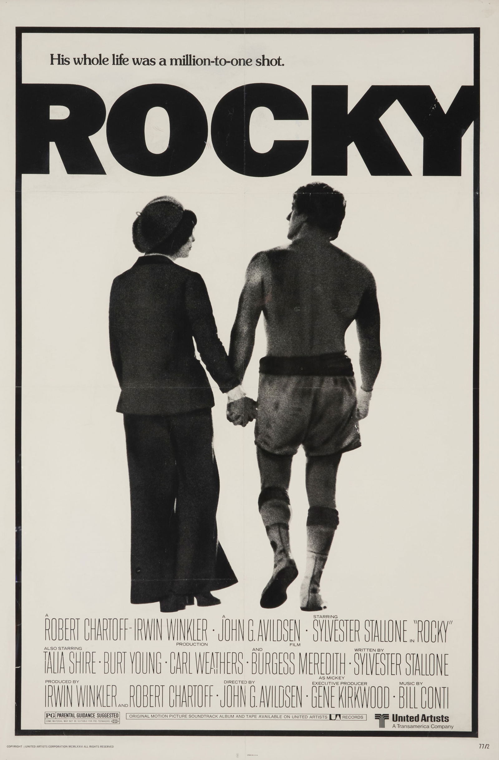 An original theatrical release movie poster for "Rocky," 1976 (1 of 4)