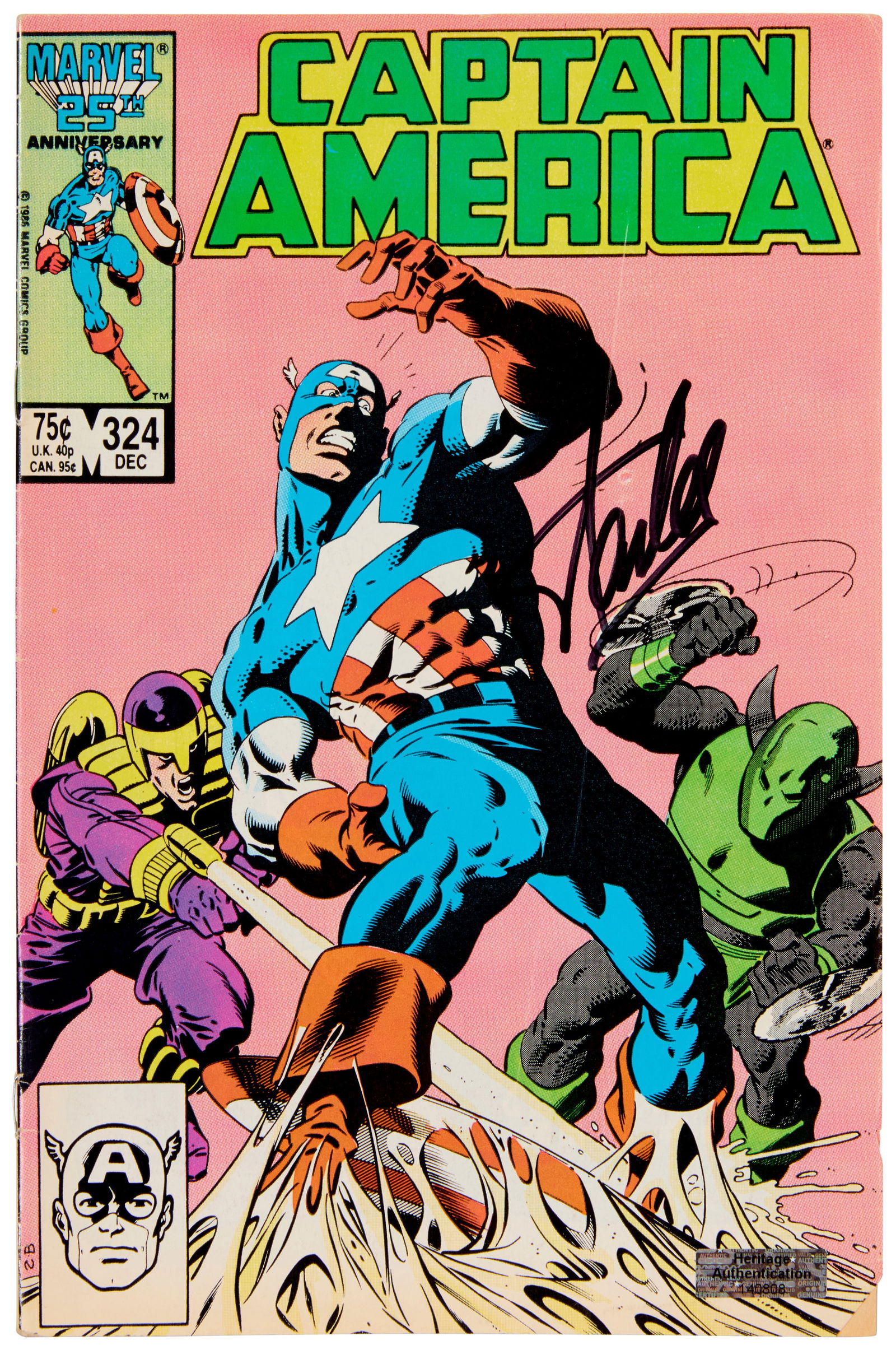 Captain America #324 [Direct] (Marvel Comics, December 1986) Signed by Stan Lee (1 of 5)