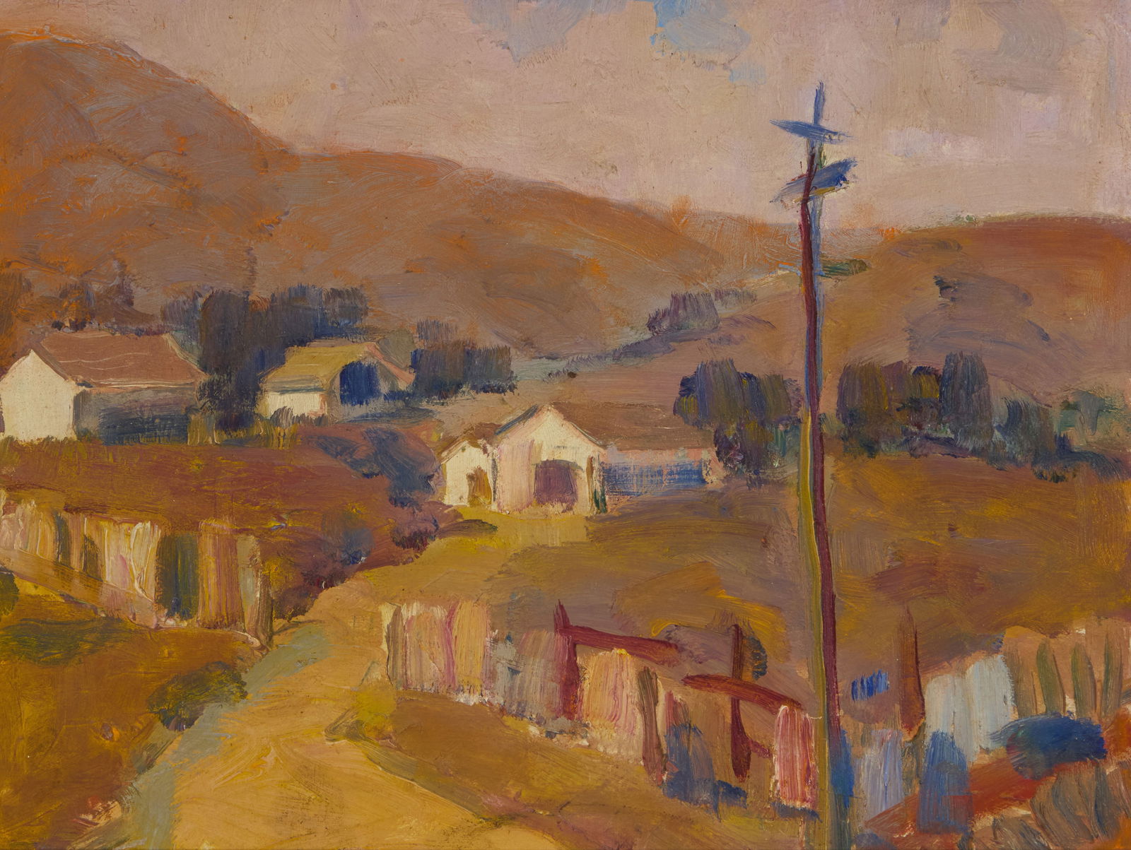 Selden Connor Gile (1877-1947), "Fence, Pole and Barns," circa 1935 (1 of 6)